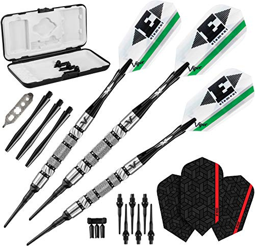 Viper by GLD Products Element 90% Tungsten Soft Tip Dart Set with Case, Knurled, 18 Grams, Black, Center Knurled Rings (21-2601-18)
