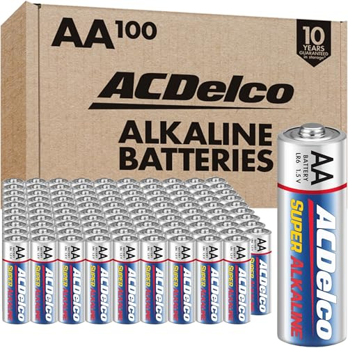 ACDelco 100-Count AA Batteries, Maximum Power Super Alkaline Battery, 10-Year Shelf Life, Recloseable Packaging