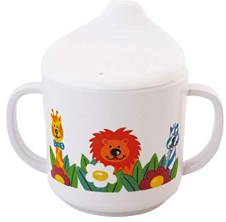 Bieco 04000141 Schnabeltasse Zoo, Trinkbecher aus Melamin, Tasse zum Trinken lernen für Kleinkinder, weiß