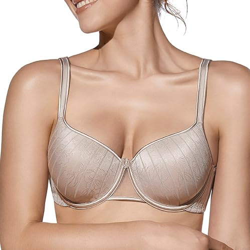 Selene, Sujetador para Mujer en Tejido Suave, con Aros y Copas Acolchadas, Motivo Floral, Colección Vanessa, Color Tierra, Talla 100C