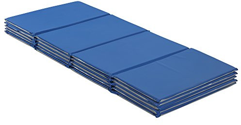 ECR4Kids Everyday Folding Rest Mat, 4-Section, 5/8in, Sleeping Pad, Blue/Grey, 5-Pack