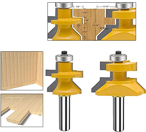 MAYLNE 2 PCS Tongue and Groove Flooring Router Bit Set 1/2-Inch Shank, V-Notch Wainscotting and Flooring Matched Router Bits Set with Edge Banding, Woodworking Milling Cutter Tools (1/2, YXD-4K02)