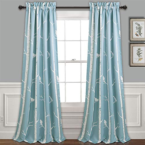 Lush Decor Lush Décor, Blue Bird On The Tree Curtains Room Darkening Window Panel Set for Living, Dining, Bedroom (Pair) 84 L x 52 W