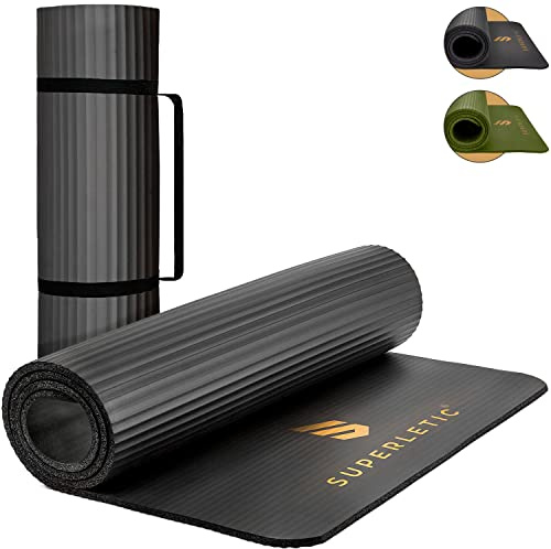 SUPERLETIC Yoga & Fitness Mat, Antiscivolo con Cinghia per Trasporto, Rispetta la Pelle, Tappetino Allenamento & Sport, Spesso & comodo per Forza Muscolare, Pilates, Palestra a Casa (180 x 60 x 1 cm)