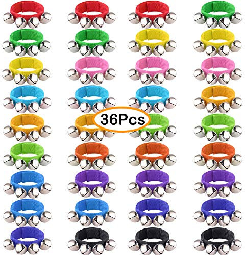 FEPITO 36 Stück Band Handgelenk Glocken Armbänder Jingle Bells Musikalische Knöchelglocken Rhythmus Instrument Percussion Weihnachtsfeier Dekoration Gefälligkeiten