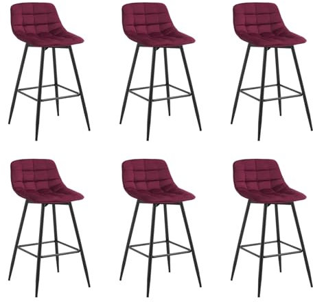 WOLTU 6er Set Barhocker Barstuhl Hocker Tresenhocker Bistrohocker Design Stuhl Samt Metall Bordeaux BH143bd-6