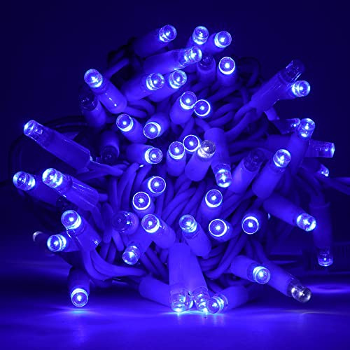 Luccika Stringa Catena di luci Natale a LED Professionale, MaxiLed da 8mm, Flash, per Giardini Negozi Bar, Esterno (Blu con Flash Bianco Ghiaccio, 30 Metri - 300 LED)
