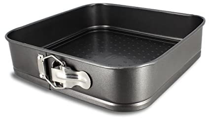 MENASTYL - Moule à charnière carré Amandine 26X26CM - 6020704, Idéal gâteaux carrés démoulage facile avec fond amovible - moule démontable en acier carbone antiadhésif noir