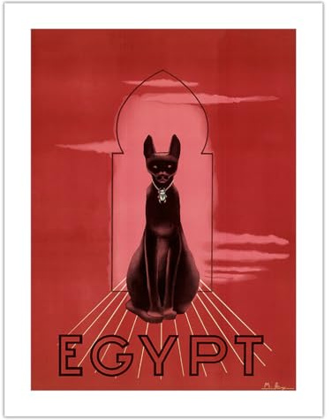 Egypt - Bastet (Bast) the Ancient Egyptian Black Cat Feline Goddess - Vintage Travel Poster by M. Azmy c.1947 - Bamboo Fine Art 290gsm Paper (Unframed) 17x22in