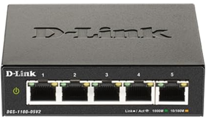 D-Link Ethernet Switch (DGS-1100-05V2) 5 Port Easy Smart Managed Gigabit Network Internet Desktop oder Wandhalterung