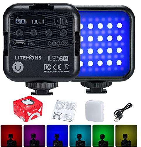 GODOX LITEMONS LED6R LED Luce Video Light RGB Fotografia 3200K-6500K CRI95, 13 Modalità FX, 36.000 Colori, può Essere Utilizzato per Selfie, Trasmissioni in Diretta, Illuminazione per Feste