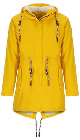 modAS Damen Regenmantel aus PU - Frauen Regenjacke gefüttert mit Teddy-Fleece Futter wasserdicht in Gelb Größe 32 bis 38