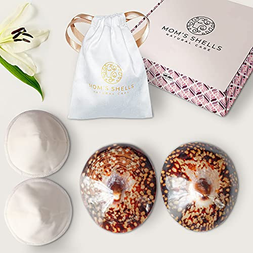 MOM'S SHELLS (Small) - Stillhütchen 2 Stück + Pads + Tücher GRATIS - Natürlicher Brustwarzenschutz - Lindert und beruhigt Schmerzen beim Stillen