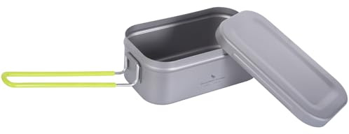 iBasingo 600 ml titan mått tenn utomhus lunch lådor camping panna fyrkantig mätburk skål ett lager bento bärbar lätt servis med skållningsskyddshandtag mini ångställ Ti2081C