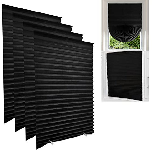 Temporary Blinds for Windows,4 Pack No Drill Stick on Blind Curtains for Bedroom Kitchen Bathroom Windows,Light Filtering Privacy Protection, with 8 Clips (Black-4pcs, 60 * 150cm)