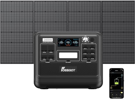 FOSSIBOT Generatore Solare F2400, Pezzo con Pannello Solare da 400W, LiFePO4 da 2048 Wh, Uscita AC da 2400W, Centrale Elettrica Portatile Adatta per Case, Campeggio e Situazioni di Emergenza