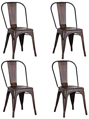 Vintage industriell stil staplingsbara matsalsstolar i metall, lämplig för inomhus- och utomhusbruk, trädgårdsstol, 85 x 45 x 45 x 45 cm (85 x 45 x 45 cm-rost-4 st)