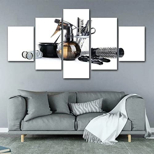 Stampa Su Tela - Parrucchiere Parrucchiere Salone Di Bellezza - Immagine Arte Della Parete 5 Pezzi Quadri Moderni Dipinti Foto Per Soggiorno Camera Da Letto Divano Tv Sfondo Gym Home Deco Con Cornice
