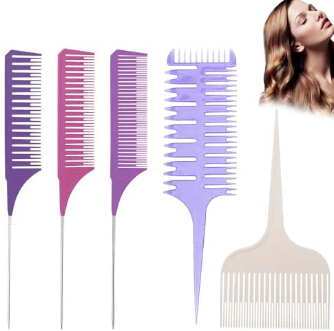 5 Stücke SträHnenkamm Stielkamm Nadelstiel Friseur Kamm Strähnchen Comb, Hair Strähnenkamm Professionelle Antistatische Highlight Kamm, Spitzer Stielkamm, Ausgleichskamm für Färben Styling