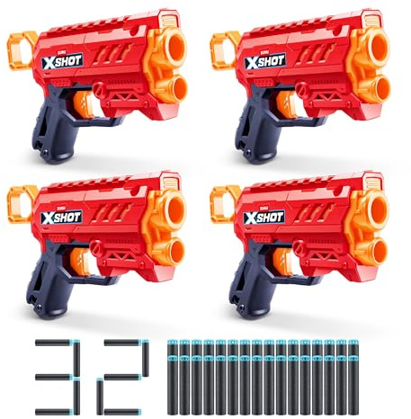 XSHOT Excel Micro 2.0 di ZURU con 32 dardi, ricarica facile, tecnologia dardi Air Pocket, blaster con tiri in gommapiuma per bambini, ragazzi e adulti, (4 Blasters con 32 dardi)