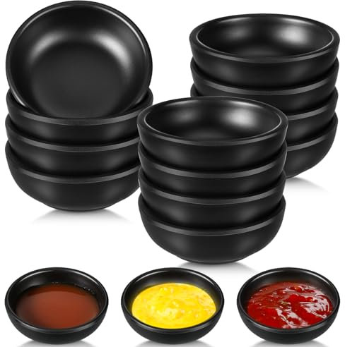 Ninehaoou 12 Pcs Dip Bowls Set 1.7oz Sauce Soy Dishes Bowls Small for Dipping Tomato Sauce, Soy, BBQ and Other Party Supplies(Black)