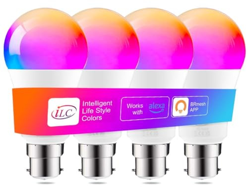 iLC Alexa Light Bulbs, B22 12W Smart Bulbs that Work with Alexa (Echo Devices Required), LED Colour Changing Light Bulbs, Color Temperature Tunable 2700K-6000K+RGB Bayonet (4 Pack)