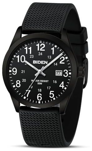 LN LENQIN Herren Analog Uhren 30M Wasserdicht Krankenschwester Uhren mit Nylon Bands für Männer Licht einfache Feld Uhren mit Datum Leichter Leser -Schwarz