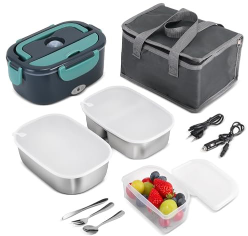 Schiscetta Pranzo Riscaldabile Scaldavivande Elettrico Portatile Porta 80W Lunch Box Termico Portapranzo Portavivande Cibo Contenitore Riscaldante Baracchino Auto Thermos Acciaio 12V/24V/220V 1.5L