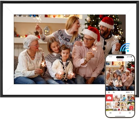 Vicloon WiFi Cornice Digitale 10.1 Pollici, 1280x800 HD IPS Touch Screen, Memoria 32 GB, Condividi Foto/Video/Musica con l'App Frameo, Supporto per Scheda SD, Rotazione Automatica