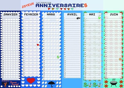 Calendario de cumpleaños perpetuo para llenar | Personalizable & Reverso | Adultos y Niños | Formato A3