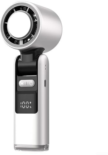 babominimer Ice Cool Fan 100 Turbos Mini ventilatore USB ad alta velocità con display digitale per esterni, campeggio, viaggi, casa, ufficio, dispositivo di raffreddamento portatile (bianco)