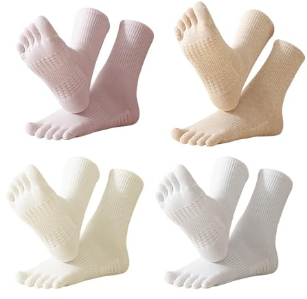 Fiohiros 4 Pairs Toe Socks For Women,Cotton Five Finger Running Sock,High Performance Athletic Toe Socks 2-7 35-40 for Hiking Cycling (UK, Alpha, One Size, Regular, Regular, PYW)