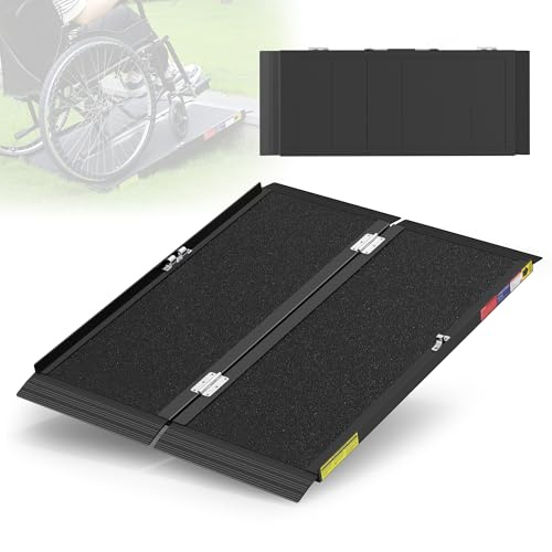 Nelyrho 91CM Folding Wheelchair Ramp – Quick-Lock Non-Slip Aluminum Handicap Ramp for Doorways & Home Steps, Portable Threshold Ramp, Black