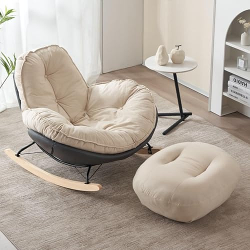 JIESOO Glider Rocking Chair with Flannelette Seat and Footstool for Living Room,Bedroom, Garden Lounger(Grey)