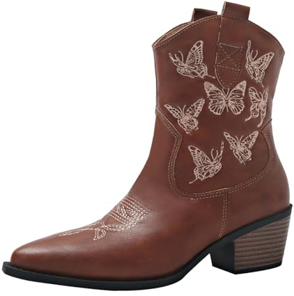 Generisch Reitstiefel Damen Kurz Westernstiefel Damen Leder, Cowboystiefel Spitze Reitstiefeletten Wildleder Keilstiefeletten Vintage Trachtenstiefel Elegante Chelsea Boots Bequeme Halbstiefel