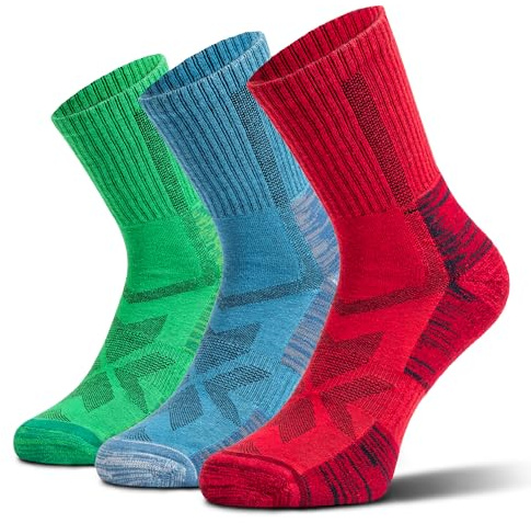NORDIC Socks Merinoull Lätta Vandringsstrumpor för Damer & Herrar, 3-Pack, Unisex, Mot Blåsor, Fukttransporterande (DE/NL/SE/PL, Alfa, M, Regelbunden, Regelbunden, Färgglad)