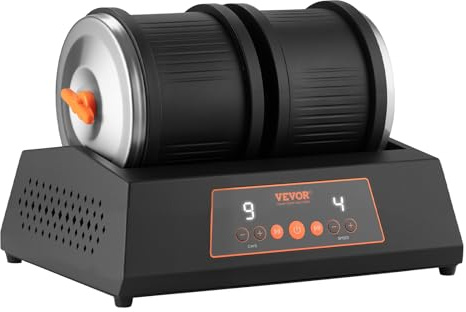 VEVOR elektrische Poliermaschine Steinpolierer mit 3,63 kg belastbarer Doppeltrommel, 4 Drehzahlstufen, Steinpolierset mit 9-Tage-Poliertimer & intuitivem Bedienfeld & Adapter, Schwarz