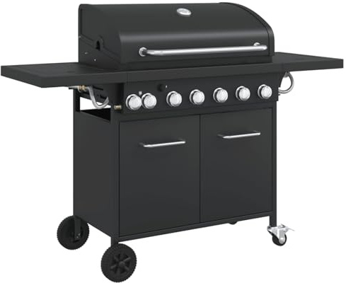 Gecheer 7 Burner Gas BBQ Grill - Black Steel, 18.2 kW, 73x40 cm Cooking Area, Piezo Ignition, France Connector Model367588