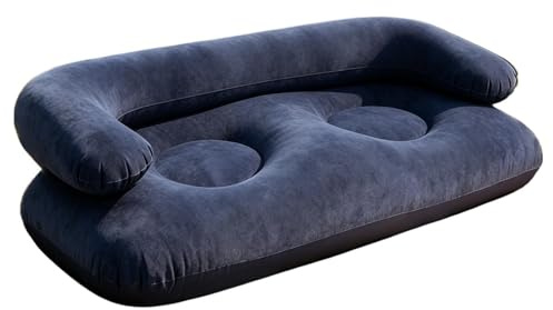 Deluxe 2 Person Inflatable Sofa Couch Flocked Finish Inflatable Blow Up Sofa, Inflatables Chair Couch Folding Flocked Portable Comfortable Sofas With Armrest For Indoor Outdoor
