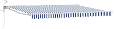 Yisssmeng Tenda da sole elettrica retrattile, 4 x 2 m, blu e bianco, con braccio articolato, con telecomando e manovella, montaggio a parete, semi-cassetta, tenda da sole per terrazza, giardino e
