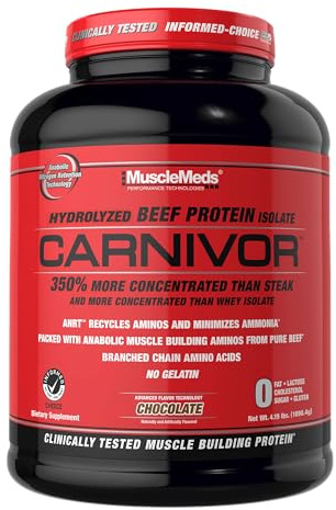 MuscleMeds CARNIVOR Beef Protein Isolate Powder, Muscle Building, Recovery, Lactose Free, Sugar Free, Fat, Free, 23g Protein, Halal Certified, Chocolate, 56 Servings