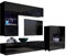 Moderne Wohnwand Calabrini III, Anbauwand, Mediawand, Kommode Hängevitrine, TV Lowboard, Wandregal, Wohnzimmerschrank, Fernsehschrank (mit weißer LED Beleuchtung, Schwarz/Schwarz Hochglanz)