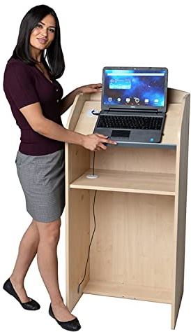 Wonderwall Folding Lectern, Maple, Floor Standing Podium with Cable Management, Shelf & Angle Adjustable Platform Shelf, 3 colours to choose from - Ideal for School, Office, Conference, Presentation