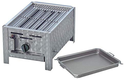 BSR-Grillen Gasgrill 1-flammig mit 4,5 KW Leistung regelbar als Tischgerät wahlweise mit Grillrost oder Pfanne mit Gasschlauch und Regler ideal für Privat Verein Gewerbe in top Qualität