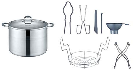 CONCORD 20 Quart Stainless Steel Canning Pot Set. Includes Canning Rack, Tongs, Jar Lifter, Funnel, Wrench, Lid Lifter, Mixer/Measurer (Induction Compatible)
