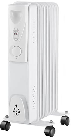 WarmeHaus Oil Filled Radiator 7 Fin - 1500W Portable Electric Heater- 3 Heat Settings - Safety Cut-Off - Adjustable Temperature Thermostat - White