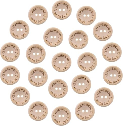 200Pcs 1 inch Handmade with Love Wooden Buttons for Crafts 25mm Round Wood Craft Button Bulk for Sewing Crafting