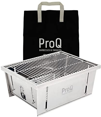ProQ Flatdog Portable Charcoal BBQ for Camping & Canvas Carry Bag, Re-usable Barbecue Grill, BBQ Gifts for Men