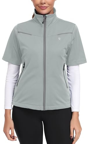 Little Donkey Andy Women's Short Sleeve Jacket Windproof Lightweight Vest for Golf Hiking Running Light Grey M