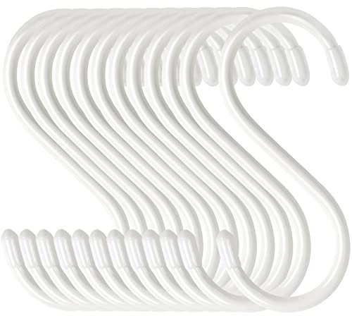 HiGift 24 Pack 5 Inch White S Hooks for Hanging Plants, Large Vinyl Coated, Non Slip Heavy Duty, Metal Rubber Coated Closet S Hooks